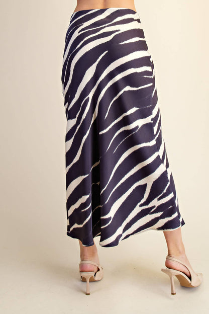 Zebra Satin Midi Skirt
