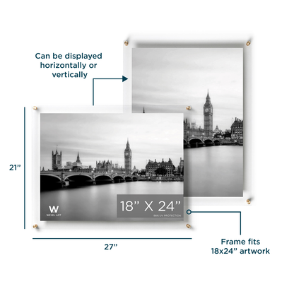 18x24" Modern UV-Grade Acrylic Floating Wall Frame: Gold
