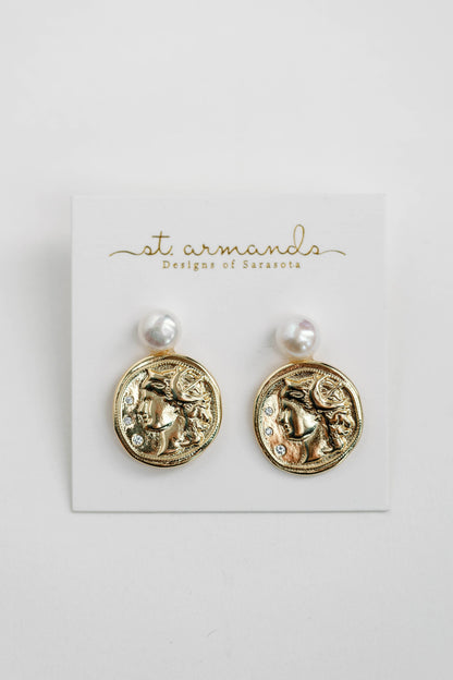 Gold Coin & Pearl Earrings