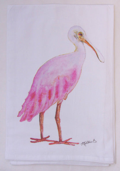 Spoonbill on White Flour Sack Towel