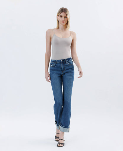 DARK WASH CUFFED STRAIGHT JEANS