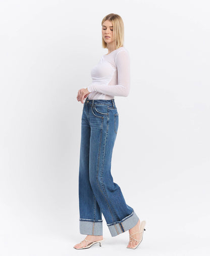HIGH RISE WIDE CUFF JEANS