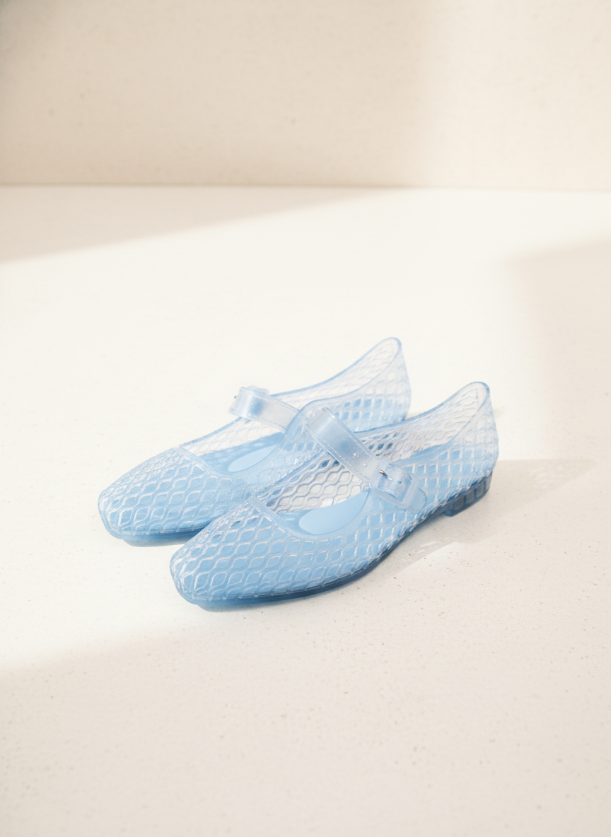 LISA Woven Jelly Mary Jane Flats Tapered Square Toe Trend Sh: CAMEL / B18