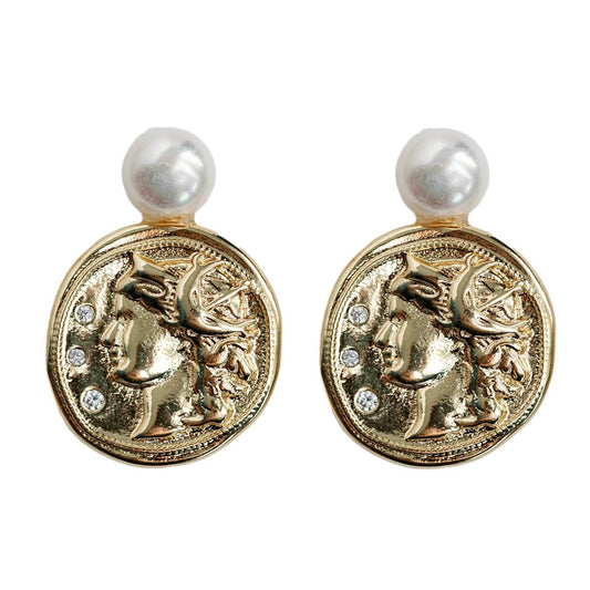 Gold Coin & Pearl Earrings