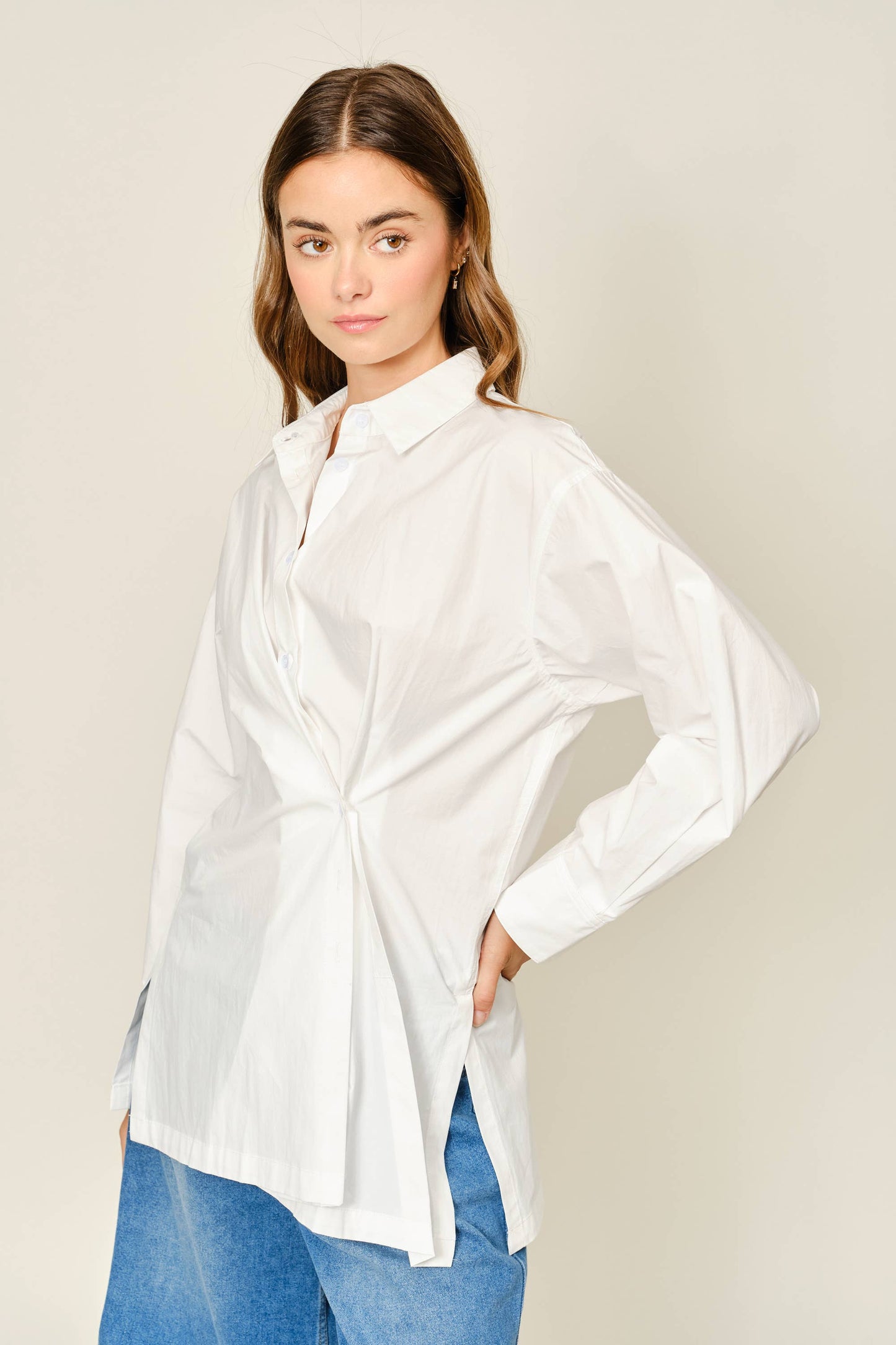 White Abstract Button Up