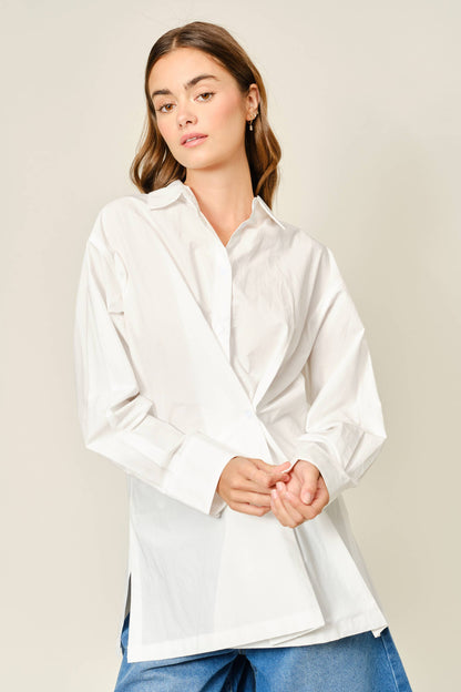 White Abstract Button Up