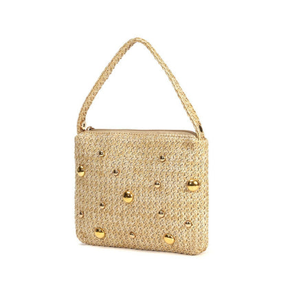 Mini Straw Studded Clutch