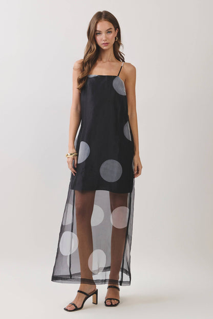 Black & White Polka Dot Sheer Maxi Dress