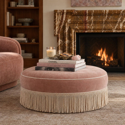 Pink Tasseled Round Ottoman