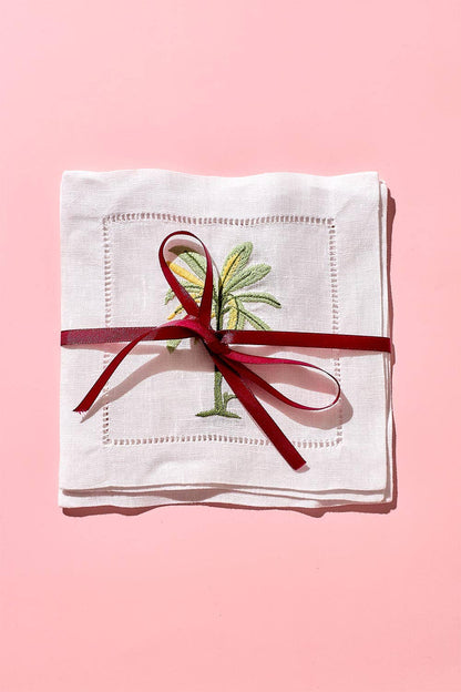 Palm Embroidered Cocktail Napkins