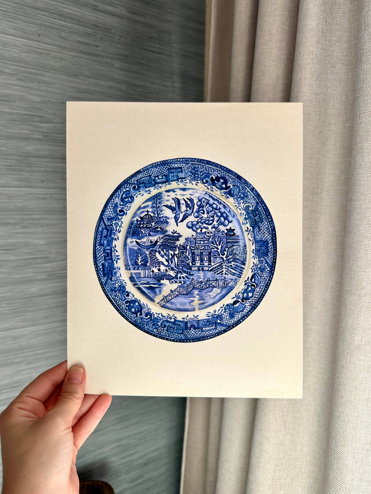 Framed Blue Willow Chinoiserie Print - 11x14"