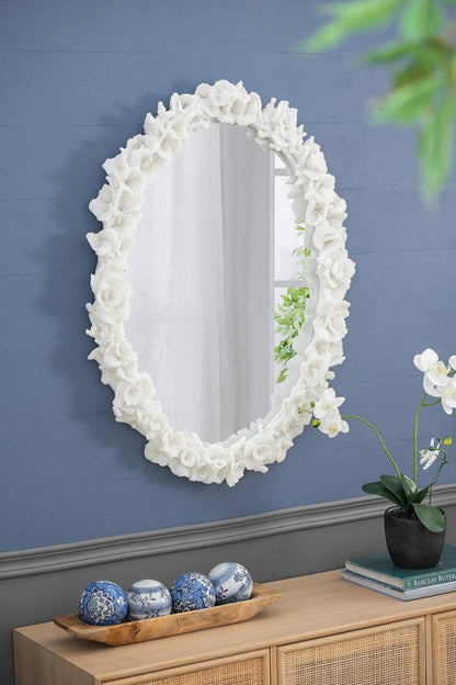 27.5x3x35.5" Faux Coral Frame Round Wall Mirror - White