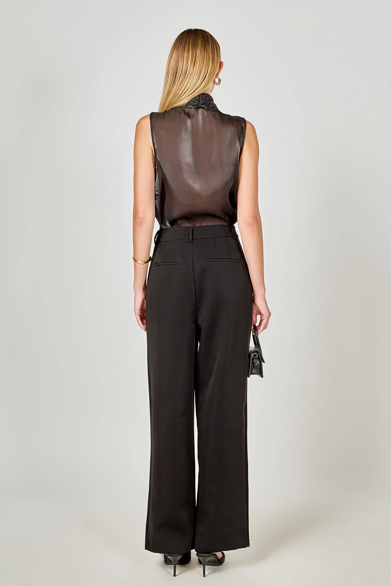 Black Organza Sleeveless Bow Top