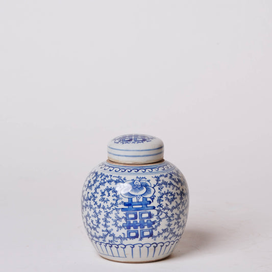 Mini Blue & White Scrolling Peony Jar