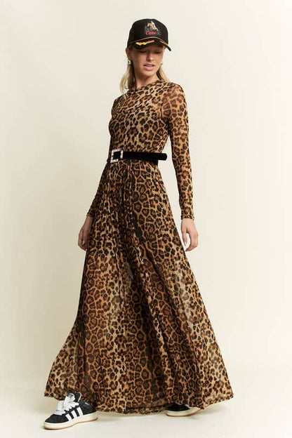 Leopard Mesh Maxi Dress