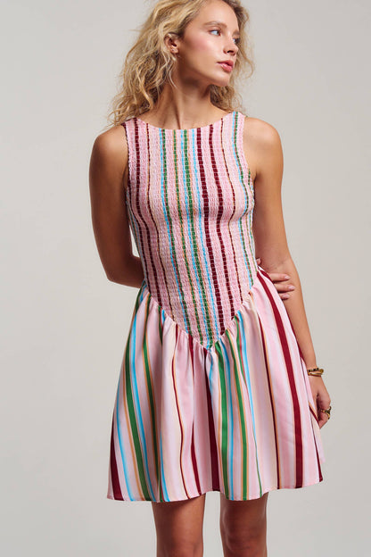 Stripe Smocked Mini Dress