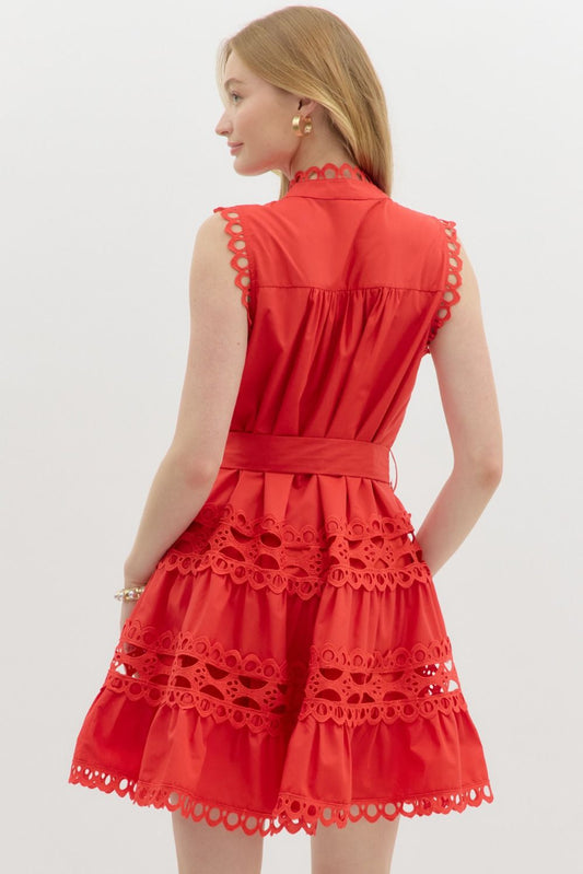 Red Lace & Pearl Dress