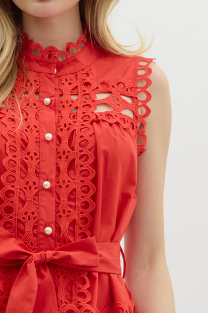 Red Lace & Pearl Dress