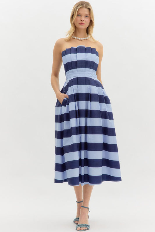 Striped Strapless Midi Dress