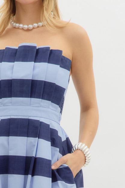 Striped Strapless Midi Dress