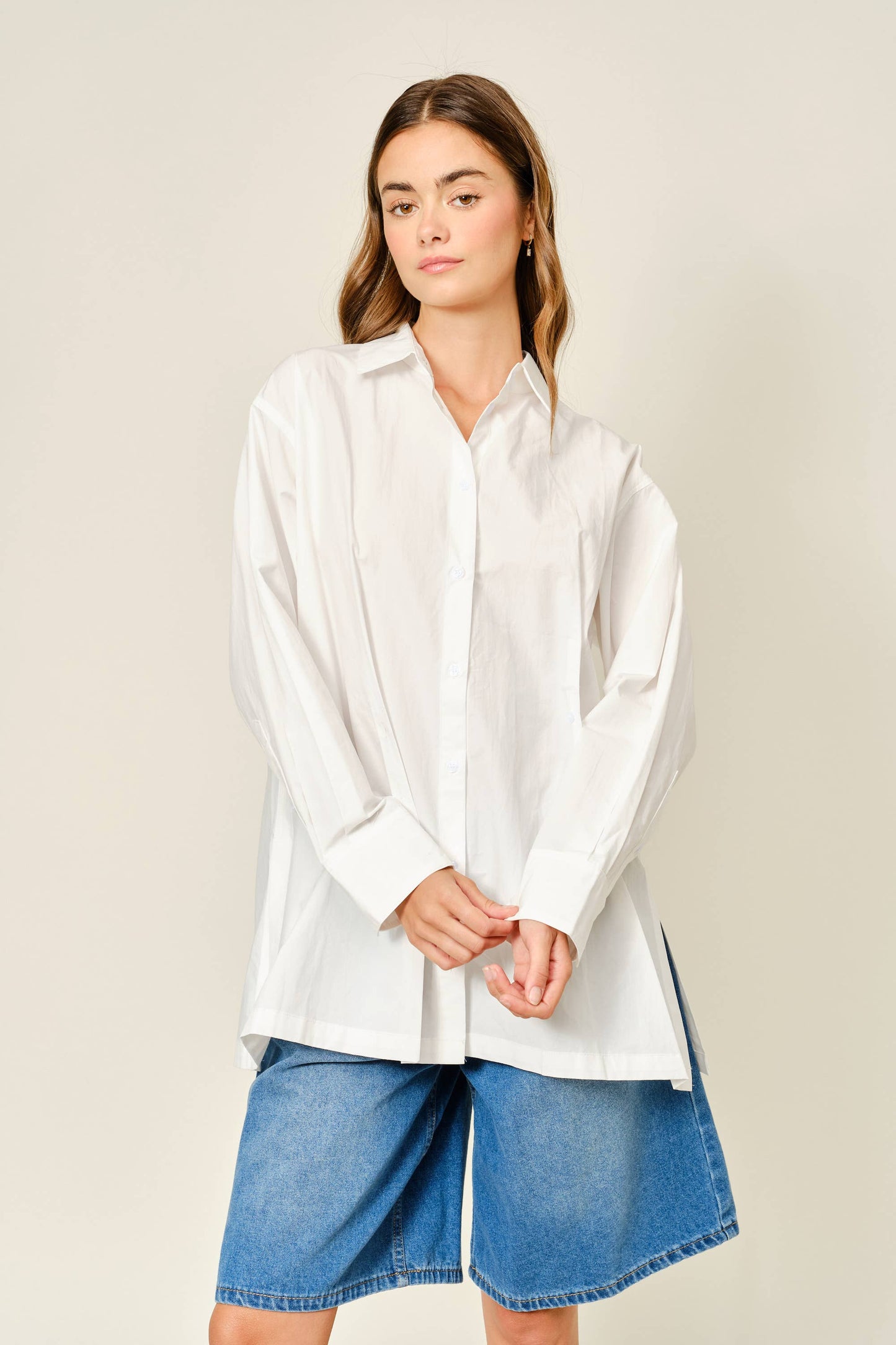 White Abstract Button Up