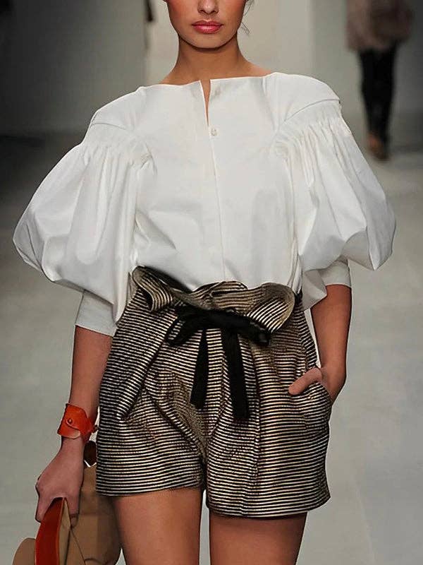 White Buttoned Puff Sleeve