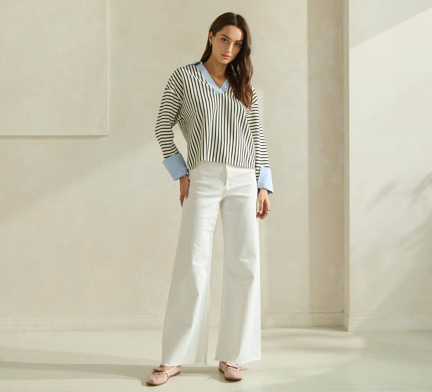 Ivory & Blue Striped Top