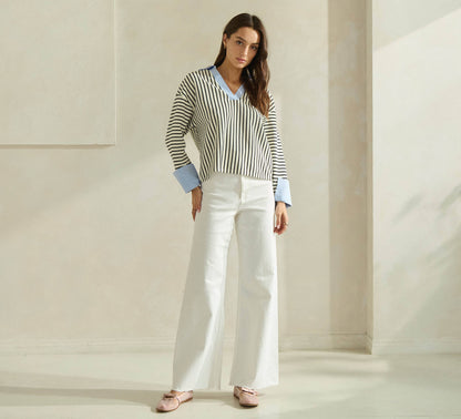 Ivory & Blue Striped Top