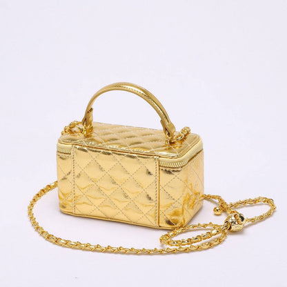 Elegant Gold Quilted Square Box Crossbody Handbag MK2LEC6W10BBG508: Gold