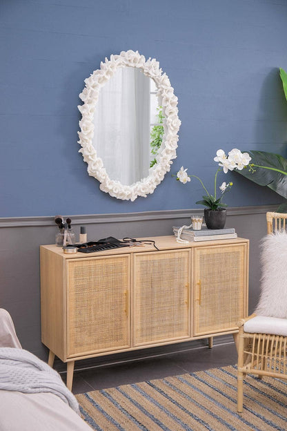 27.5x3x35.5" Faux Coral Frame Round Wall Mirror - White
