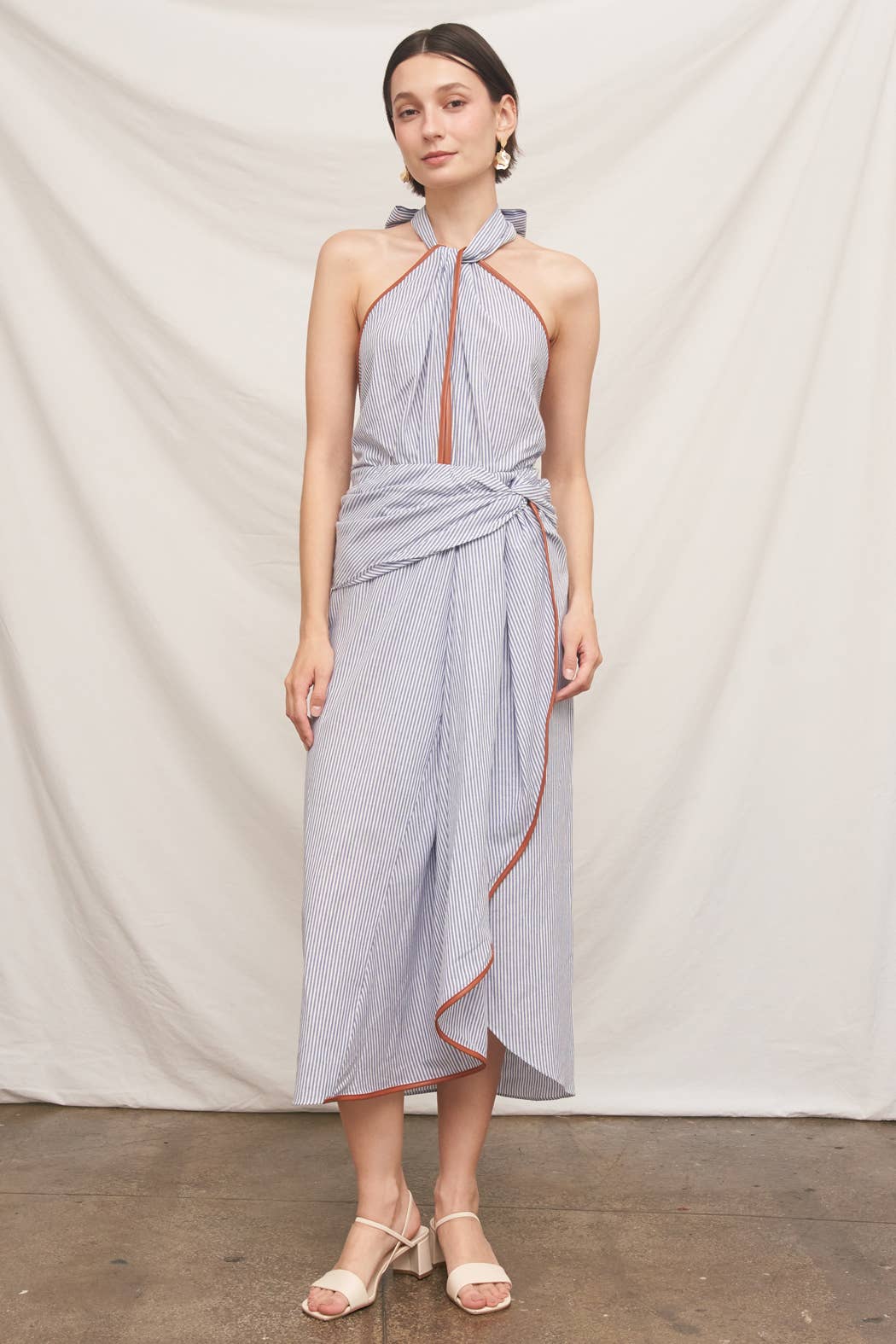 Light Blue Halter Neck Midi Dress