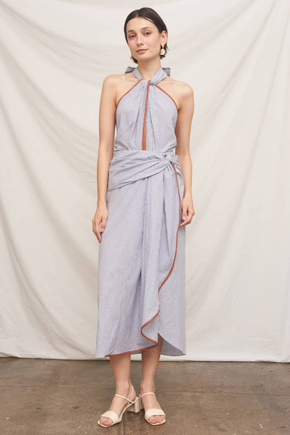 Light Blue Halter Neck Midi Dress