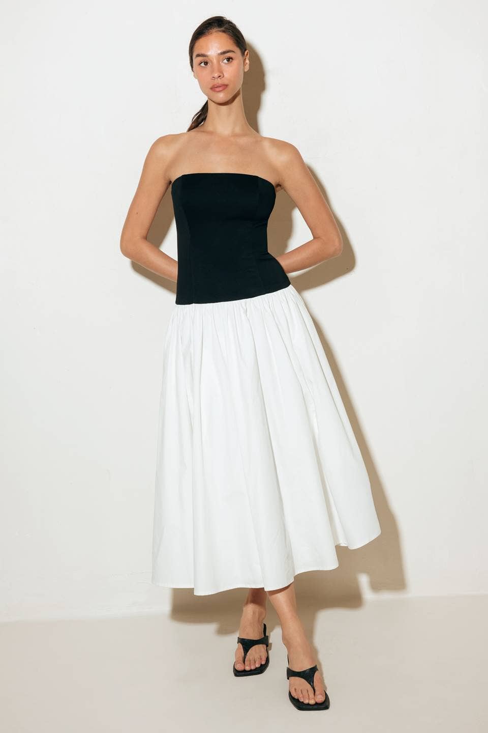 Black & White Strapless Midi Dress
