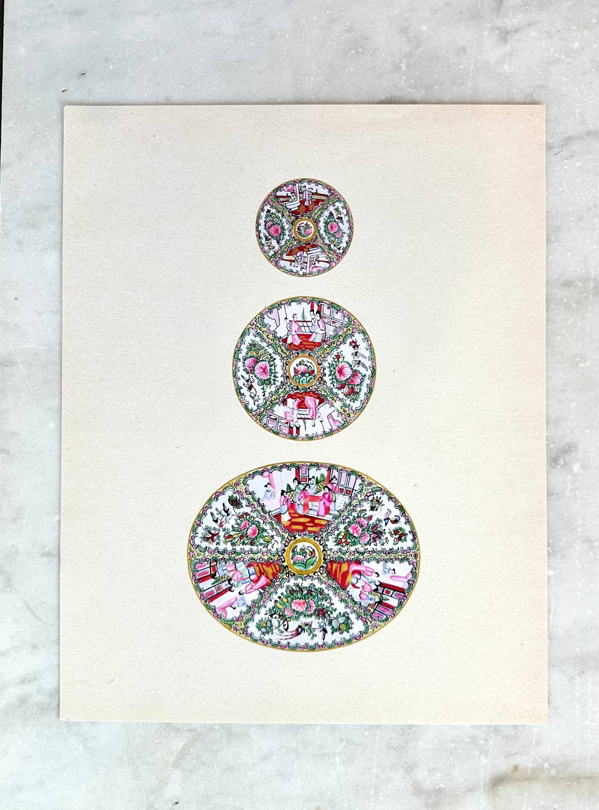 Chinoiserie Trio Watercolor Art Print Grandmillennial