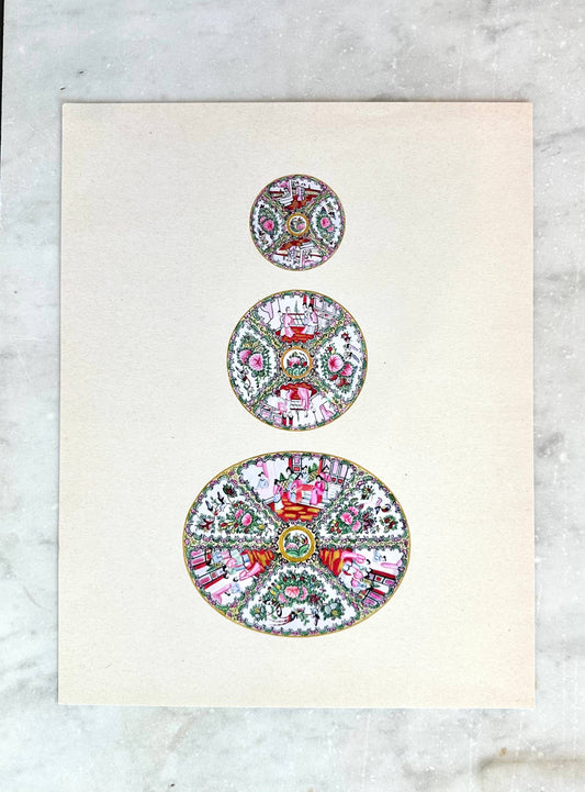 Chinoiserie Trio Watercolor Art Print Grandmillennial