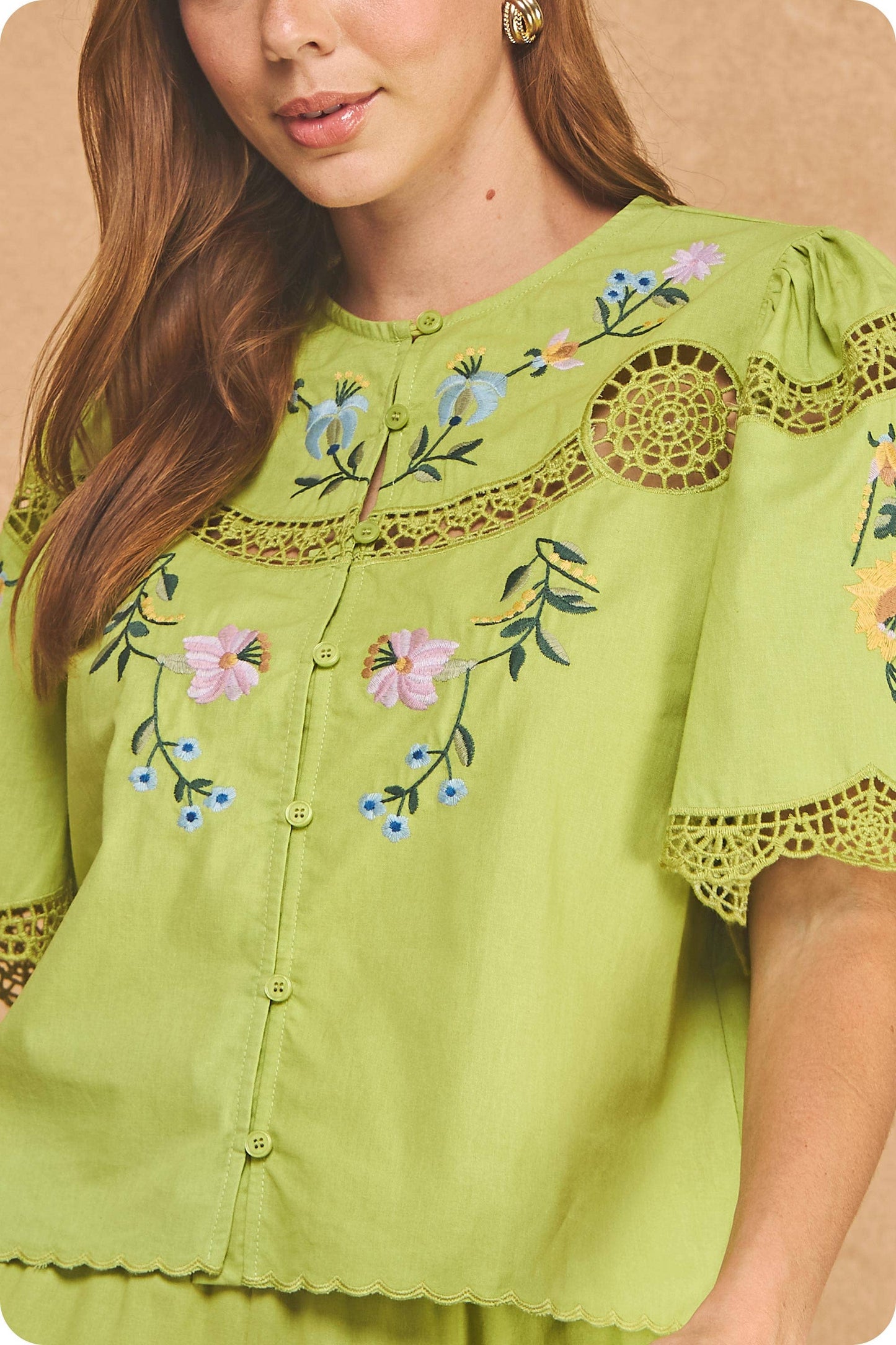 Chartreuse Embroidered Floral Set