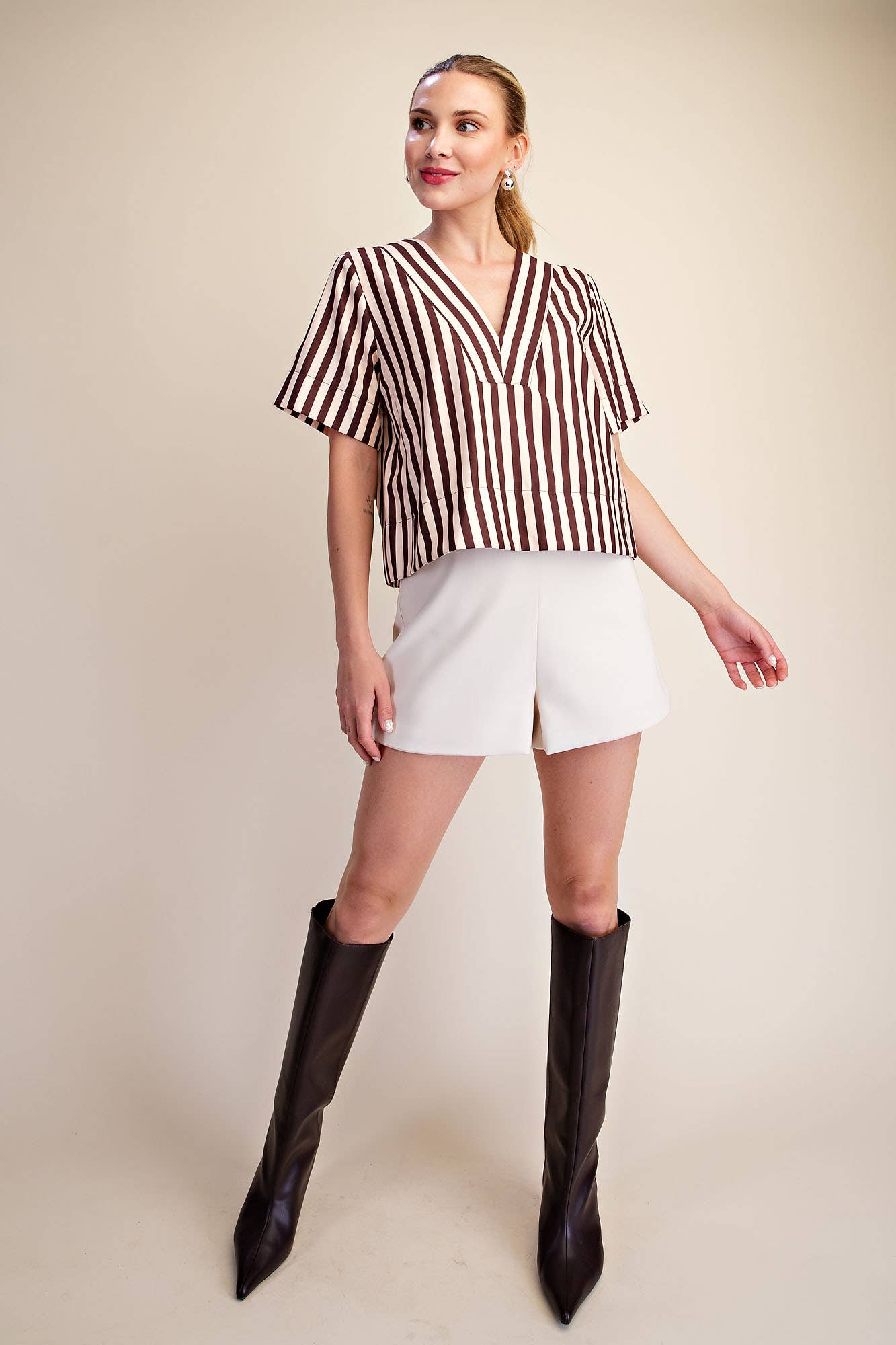 V-Neck Stripe Top - Green & Olive