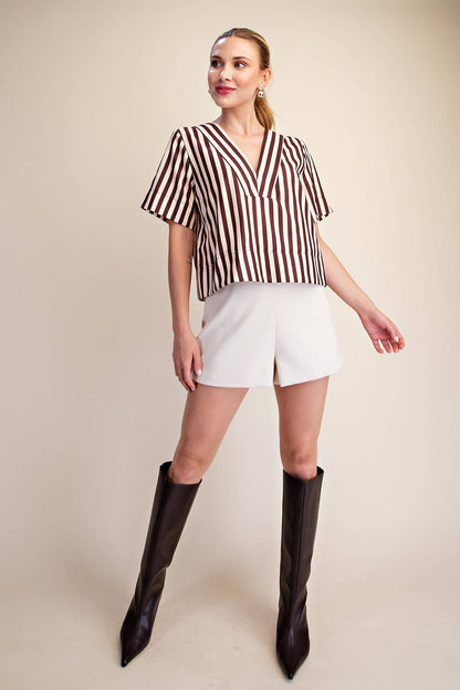 V-Neck Stripe Top - Green & Olive