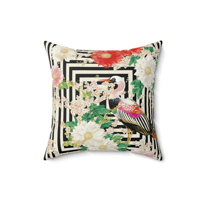 Crane & Dahlia Throw Pillow: 20" × 20"