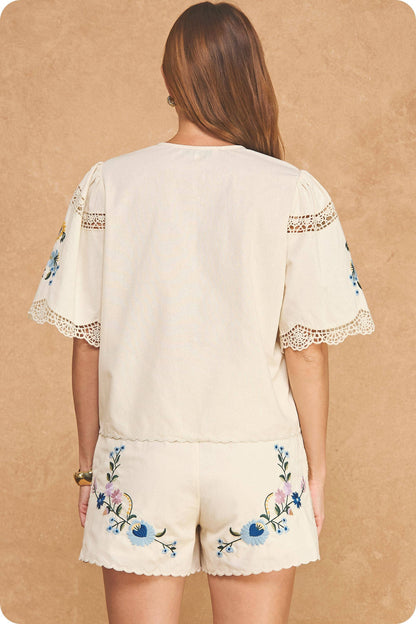 Chartreuse Embroidered Floral Set