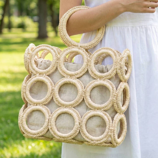 Straw Round Pattern Beach Bag