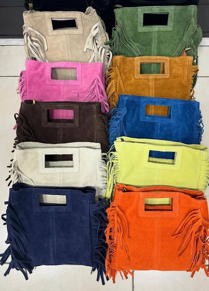 Fringe Suede Crossbody Bag: Cream