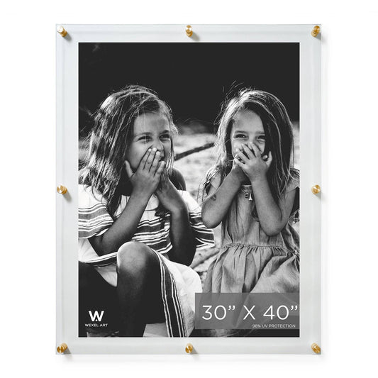 30x40" Modern UV-Grade Acrylic Floating Wall Frame: Gold