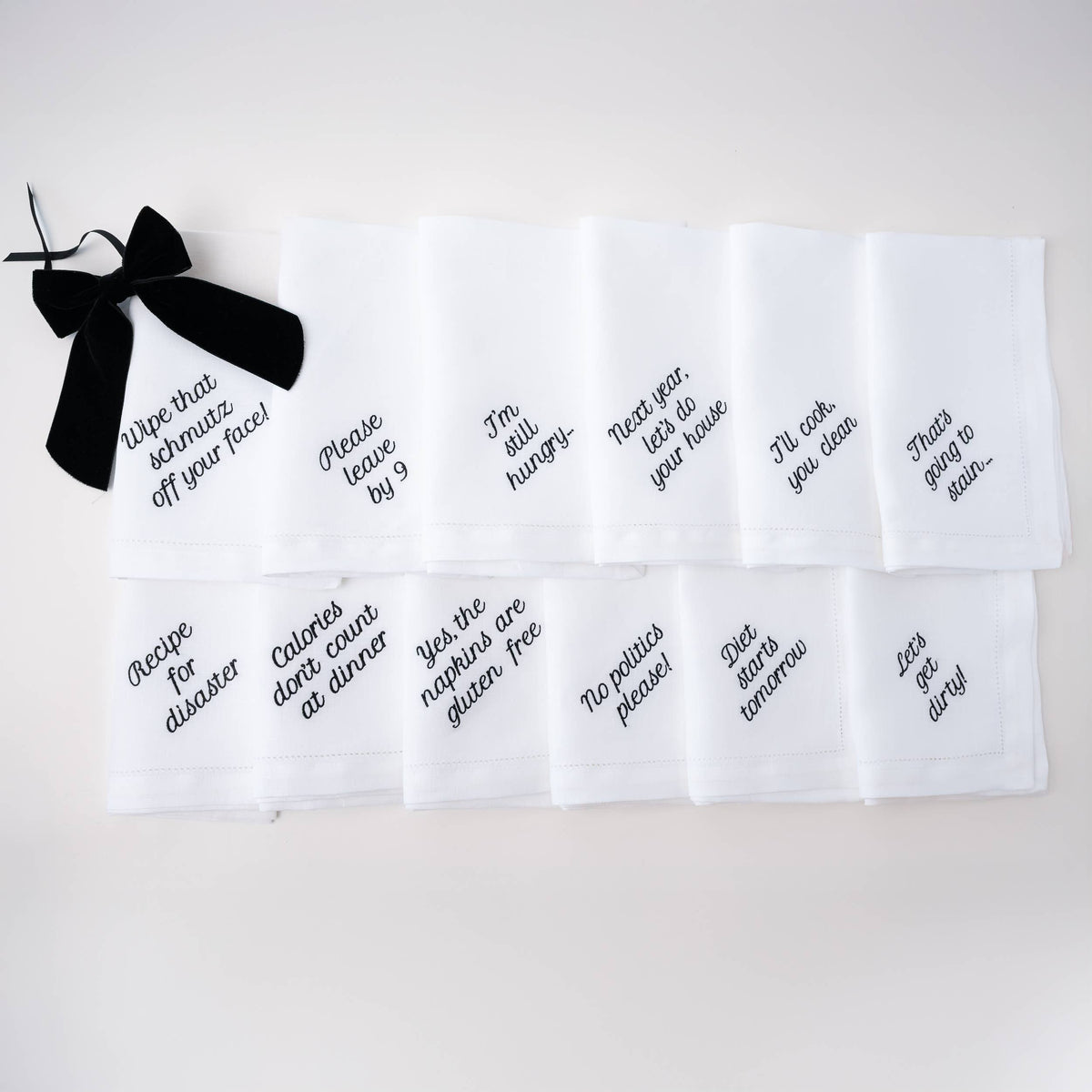 Mixed Messages Linen Dinner Napkins – Set of 12: Light Blue