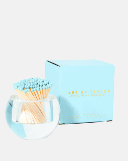 Light Blue Matches in Round Glass Container