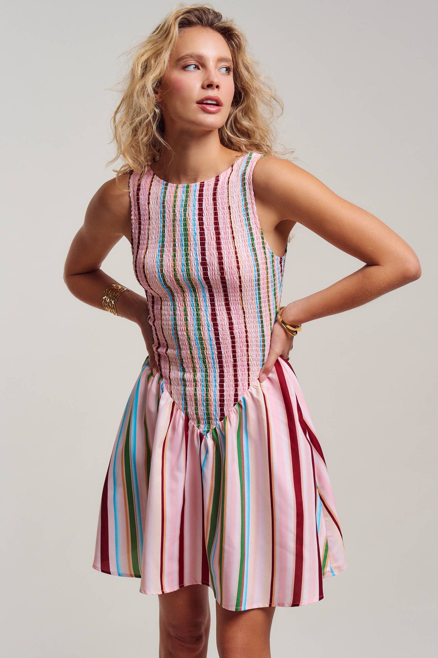 Stripe Smocked Mini Dress