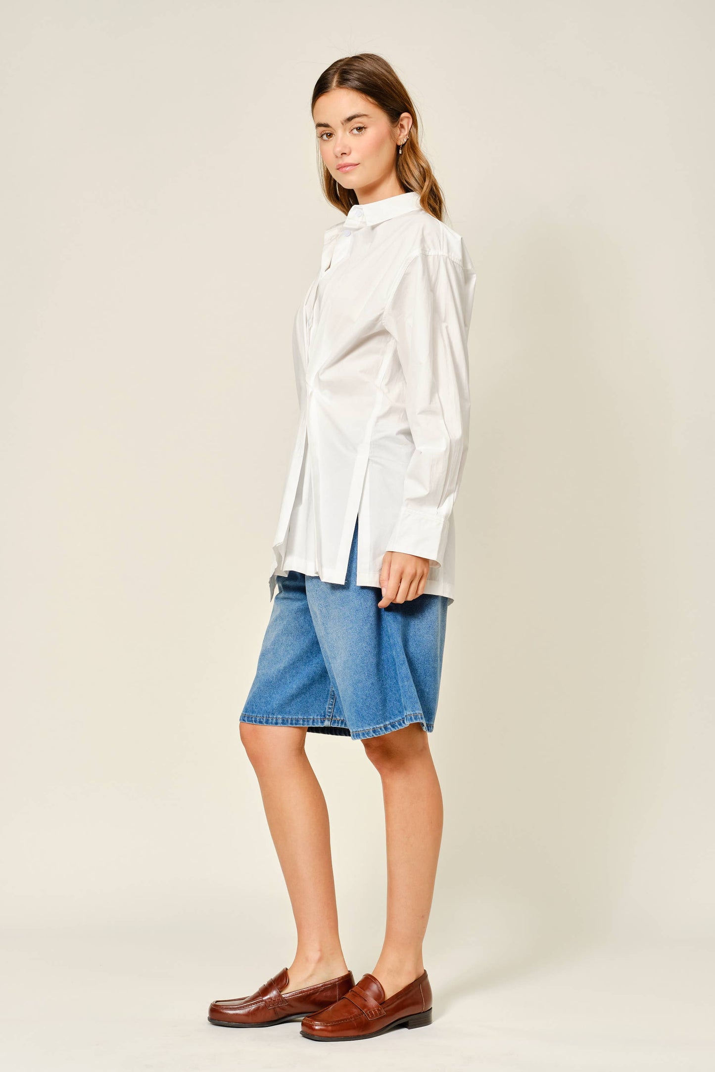 White Abstract Button Up