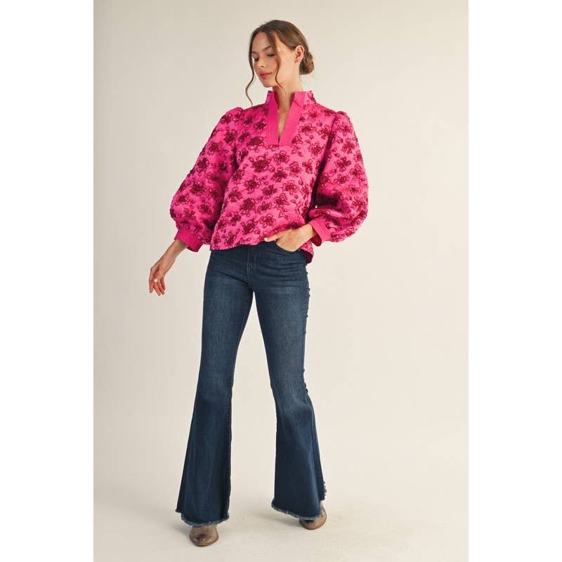 Hot Pink Floral Jacquard Top