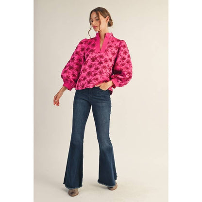 Hot Pink Floral Jacquard Top