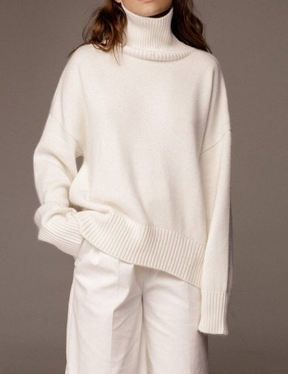 White Turtleneck Knit Sweater